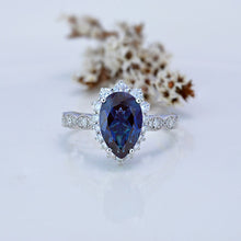 Load image into Gallery viewer, 14K White Gold 2 Carat Pear Alexandrite Halo Engagement Ring