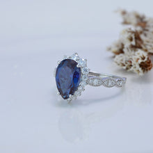 Load image into Gallery viewer, 14K White Gold 2 Carat Pear Alexandrite Halo Engagement Ring