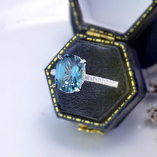 Load image into Gallery viewer, 6Ct Oval Teal Sapphire Engagement Ring, Oval Cut Shape Dainty Engagement Ring, Teal Sapphire Hidden Halo Pave accents ring