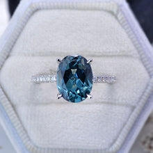 Load image into Gallery viewer, 6Ct Oval Teal Sapphire Engagement Ring, Oval Cut Shape Dainty Engagement Ring, Teal Sapphire Hidden Halo Pave accents ring
