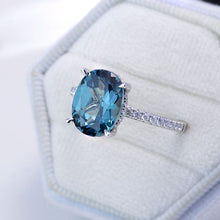 Load image into Gallery viewer, 6Ct Oval Teal Sapphire Engagement Ring, Oval Cut Shape Dainty Engagement Ring, Teal Sapphire Hidden Halo Pave accents ring