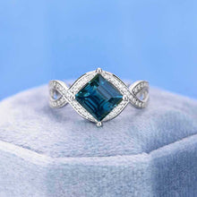 Load image into Gallery viewer, 2 Carat Princess Cut Teal Sapphire Stone 14K White Gold Ring