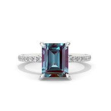 Load image into Gallery viewer, 3 Carat Giliarto Emerald Cut Alexandrite Hidden Halo Engagement Ring