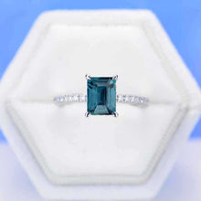 Load image into Gallery viewer, 3 Carat Giliarto Emerald Cut Teal Sapphire Hidden Halo Engagement Ring