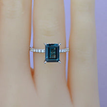 Load image into Gallery viewer, 3 Carat Emerald Cut Teal Sapphire Hidden Halo Engagement Ring