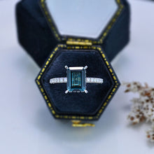 Load image into Gallery viewer, 3 Carat Emerald Cut Teal Sapphire Hidden Halo Engagement Ring
