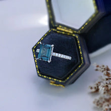 Load image into Gallery viewer, 3 Carat Emerald Cut Teal Sapphire Hidden Halo Engagement Ring