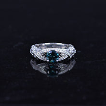Load image into Gallery viewer, Green Teal Sapphire White Gold Floral Engagement Ring