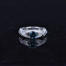 Load image into Gallery viewer, Green Teal Sapphire White Gold Floral Engagement Ring