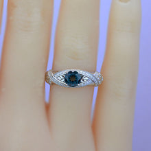 Load image into Gallery viewer, Green Teal Sapphire White Gold Floral Engagement Ring
