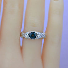 Load image into Gallery viewer, Green Teal Sapphire White Gold Floral Engagement Ring