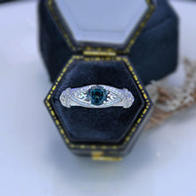 Load image into Gallery viewer, Green Teal Sapphire White Gold Floral Engagement Ring