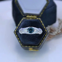 Load image into Gallery viewer, Green Teal Sapphire White Gold Floral Engagement Ring