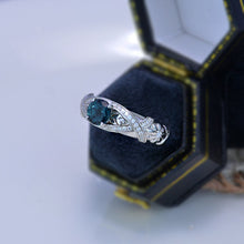 Load image into Gallery viewer, Green Teal Sapphire White Gold Floral Engagement Ring