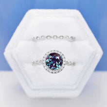 Load image into Gallery viewer, 2 Carat Alexandrite Halo Engagement Eternity Two Rings Set