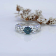 Load image into Gallery viewer, Green Teal Sapphire White Gold Floral Engagement Ring