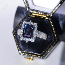 Load image into Gallery viewer, 2 Carat Vintage Style Emerald Cut Teal Sapphire White Gold Engagement Ring