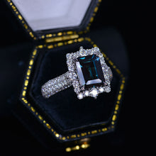 Load image into Gallery viewer, 4Ct Alexandrite Engagement Ring Halo Emerald Cut Alexandrite Engagement Ring, 10x8mm Step Cut Alexandrite Engagement Ring with Eternity Band
