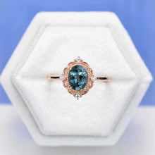 Load image into Gallery viewer, 14K Rose Gold 1.5 Carat Oval Teal Sapphire Halo Engagement Ring