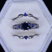 Load image into Gallery viewer, 14K Black Gold Platinum Sapphire Celtic Engagement Ring