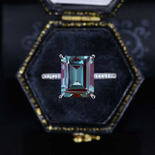 Load image into Gallery viewer, 4 Carat Alexandrite 14K White Gold Engagement. 4ct Emerald Cut Alexandrite Hidden Halo Designer Ring