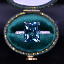 Load image into Gallery viewer, 5 Carat Giliarto Emerald Cut Teal Sapphire Hidden Halo Engagement White Gold Ring