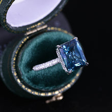 Load image into Gallery viewer, 5 Carat Giliarto Emerald Cut Teal Sapphire Hidden Halo Engagement White Gold Ring