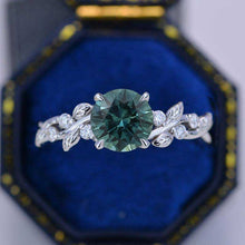 Load image into Gallery viewer, Teal Sapphire Floral White Gold Engagement Ring