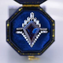 Load image into Gallery viewer, 14K Black Gold 4 Carat Kite Alexandrite Halo Engagement Ring, Eternity Ring Set