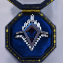 Load image into Gallery viewer, 14K Black Gold 4 Carat Kite Alexandrite Halo Engagement Ring, Eternity Ring Set