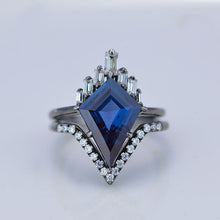 Load image into Gallery viewer, 14K Black Gold 4 Carat Kite Alexandrite Halo Engagement Ring, Eternity Ring Set