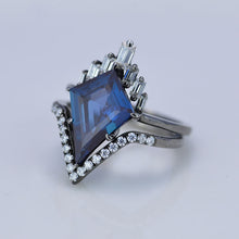 Load image into Gallery viewer, 14K Black Gold 4 Carat Kite Alexandrite Halo Engagement Ring, Eternity Ring Set