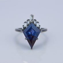 Load image into Gallery viewer, 14K Black Gold 4 Carat Kite Alexandrite Halo Engagement Ring, Eternity Ring Set