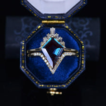 Load image into Gallery viewer, 14K Gold 4 Carat Kite Alexandrite Halo Engagement Ring, Eternity Ring Set