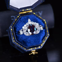 Load image into Gallery viewer, 14K Solid White Gold Dainty Alexandrite Ring, Oval Cut Alexandrite Ring Set, White Gold Ring Unique Vintage Ring