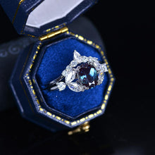 Load image into Gallery viewer, 14K Solid White Gold Dainty Alexandrite Ring, Oval Cut Alexandrite Ring Set, White Gold Ring Unique Vintage Ring