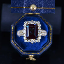 Load image into Gallery viewer, 3Ct Alexandrite Engagement Ring Halo Emerald Step Cut Alexandrite  Engagement Ring