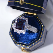 Load image into Gallery viewer, 3Ct Alexandrite Engagement Ring Halo Emerald Step Cut Alexandrite  Engagement Ring