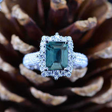 Load image into Gallery viewer, 3Ct Teal Sapphire Engagement Ring Halo Emerald Step Cut Teal Sapphire Engagement Ring