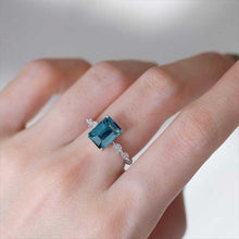 Load image into Gallery viewer, 3 Carat Emerald Shape Step Cut Teal Sapphire Luxury Vintage Ring
