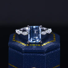Load image into Gallery viewer, 3 Carat Emerald Shape Step Cut Natural Aquamarine Luxury Vintage Ring