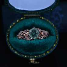 Load image into Gallery viewer, Teal Sapphire Leaf Engagement Ring 14K Rose Gold