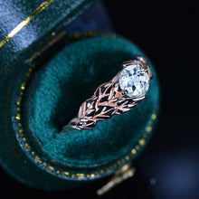 Load image into Gallery viewer, Genuine Natural Aquamarine Leaf Engagement Ring 14K Rose Gold