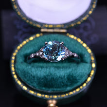Load image into Gallery viewer, 2 Carat Teal Sapphire Celtic Engagement Black Gold Ring