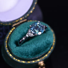 Load image into Gallery viewer, 2 Carat Teal Sapphire Celtic Engagement Black Gold Ring