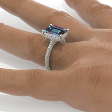 Load image into Gallery viewer, 5 Carat Giliarto Emerald Cut Alexandrite Hidden Halo Engagement White Gold Ring