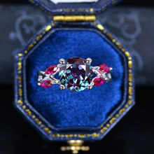 Load image into Gallery viewer, 2Ct Round Alexandrite Ruby Vintage Engagement Ring, Royal Alexandrite Engagement Ring, Marquise Side Accents Stones 14K White Gold Ring