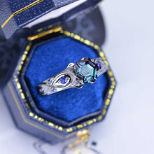 Load image into Gallery viewer, 14K Black Gold Hexagon Alexandrite Celtic Engagement Ring