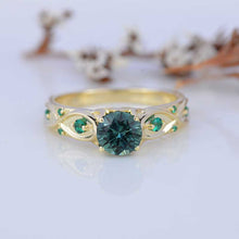Load image into Gallery viewer, 14K Yellow Gold Teal Sapphire Celtic Engagement Ring