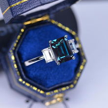 Load image into Gallery viewer, 3 Carat  Emerald Cut Alexandrite Three-Stone  Engagement Ring